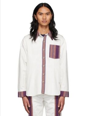 Wales Bonner White Shirt Jacket with Purple Trim